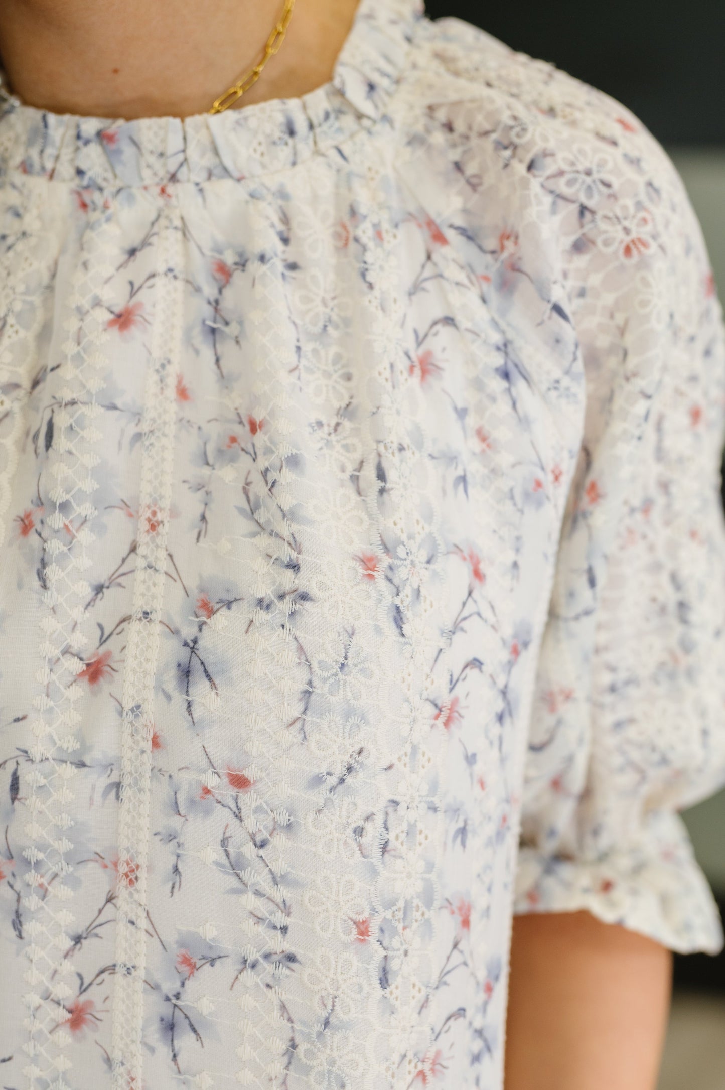 Sweet Ruffle Affair High Neck Blouse in Blue