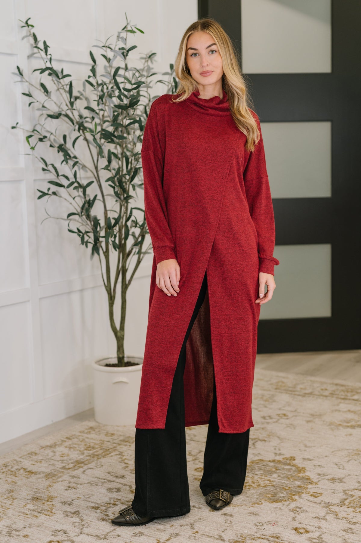 Travel City Scape Turtle Neck Tunic in Wine