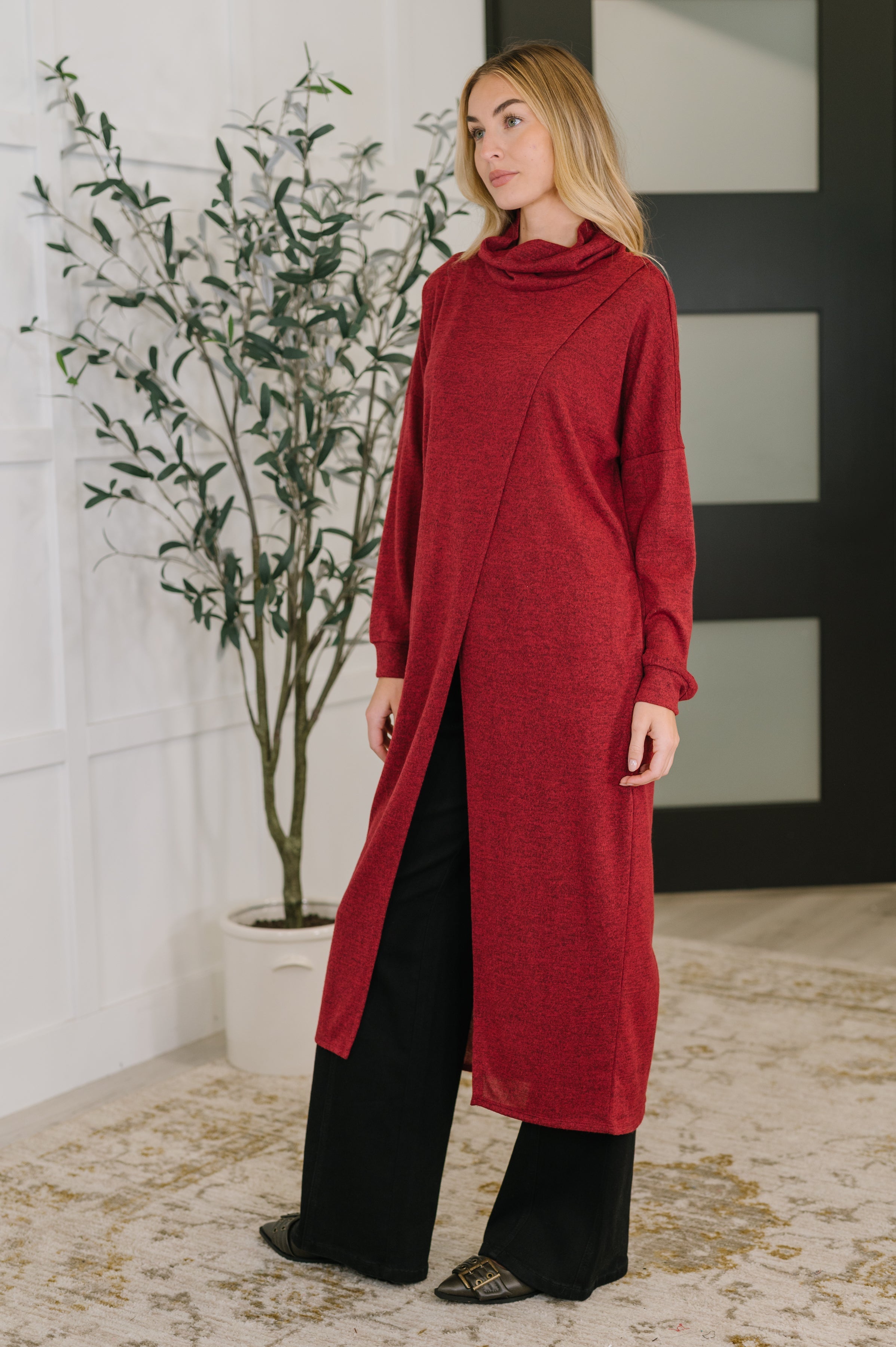 Travel City Scape Turtle Neck Tunic in Wine