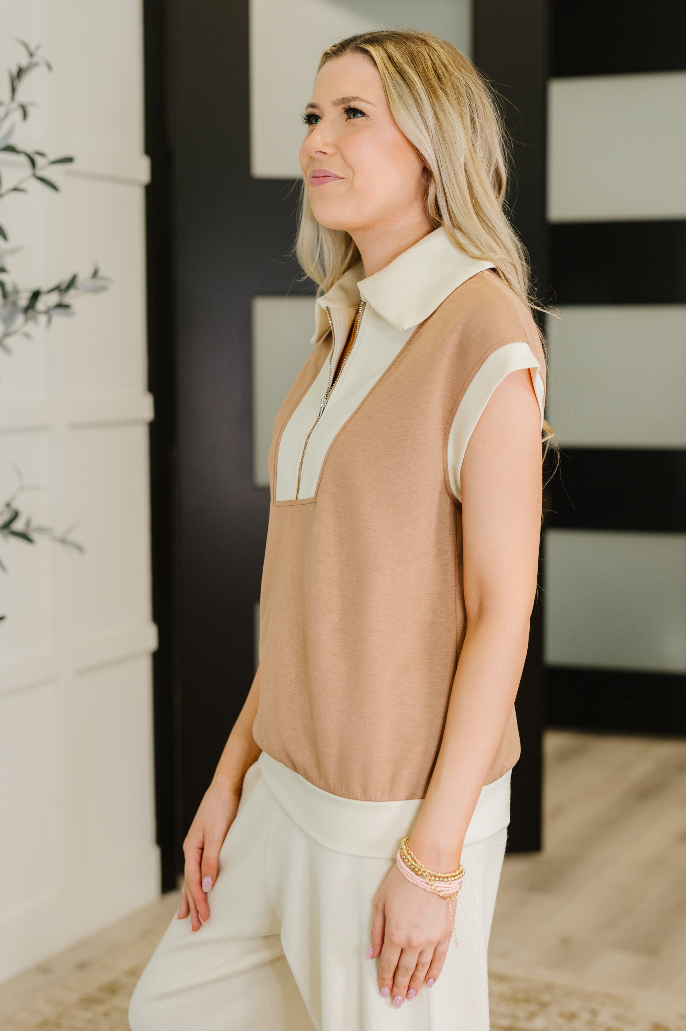 Whispered Urgently Color Block Half Zip Top