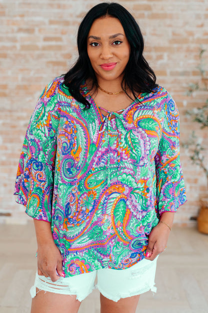 Top con mangas acampanadas Willow en cachemira color lavanda y menta