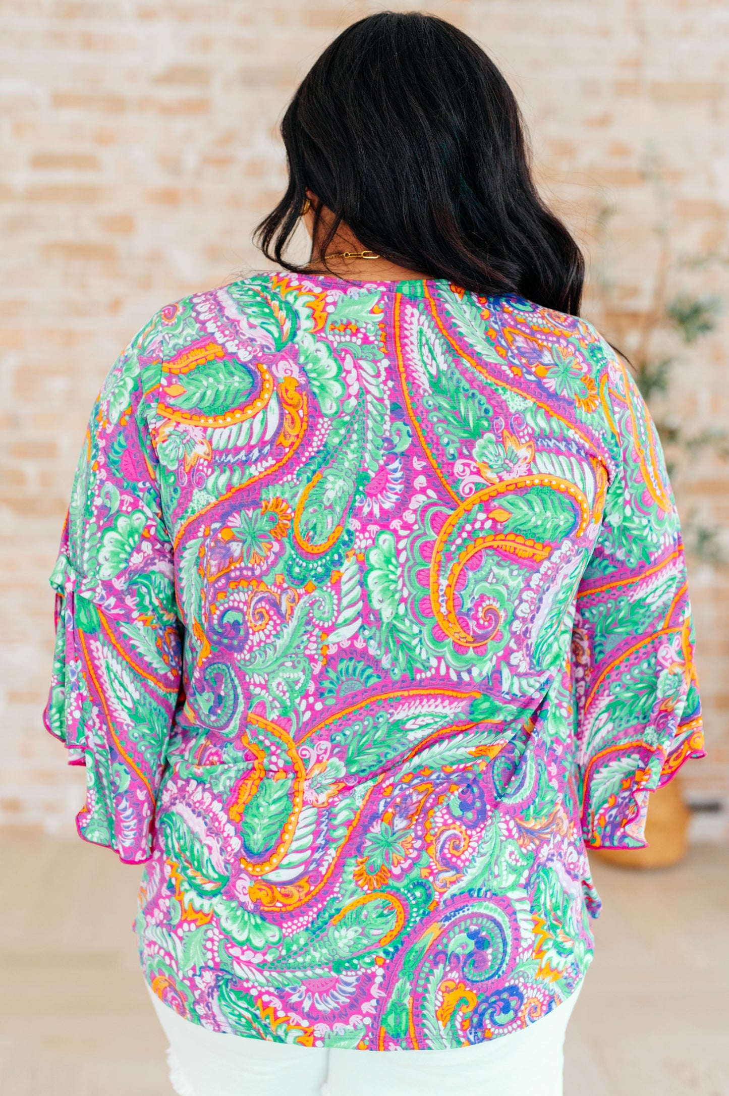 Top con mangas acampanadas Willow en cachemira color lavanda y menta