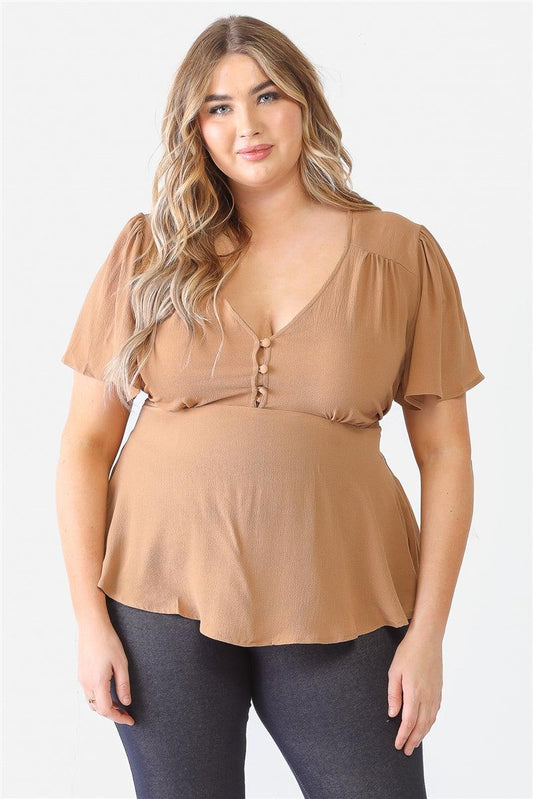 Plus Tie Detail Flare Top - Dahlia Boutique