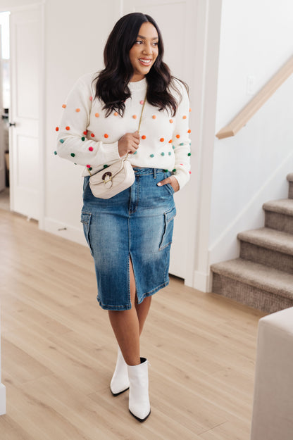 Candy Buttons Pom Detail Sweater - Dahlia Boutique