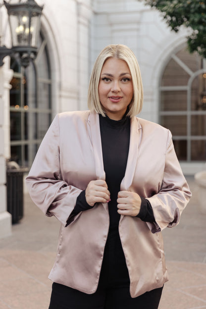 Champagne and Roses Satin Blazer - Dahlia Boutique