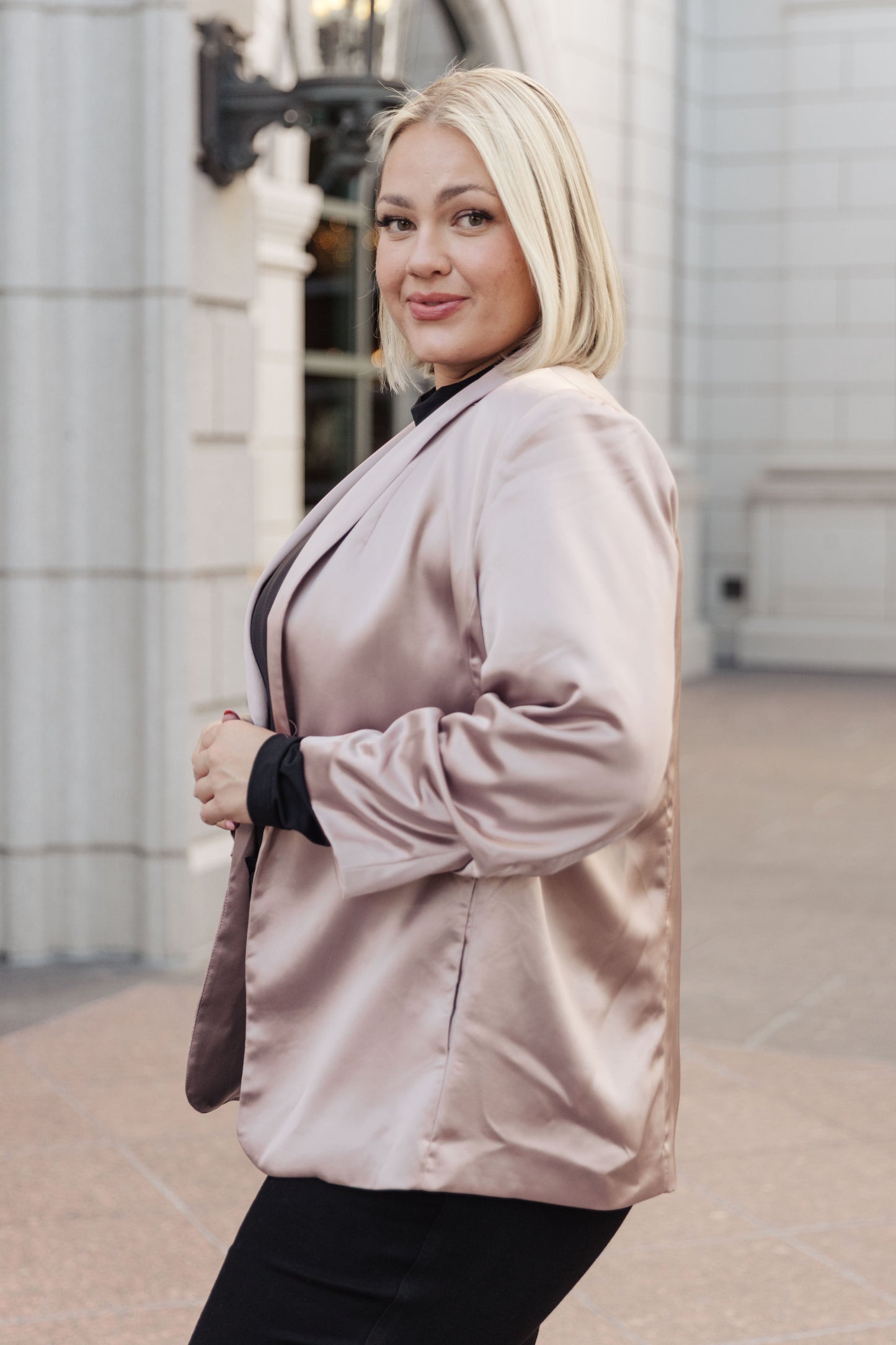 Champagne and Roses Satin Blazer - Dahlia Boutique