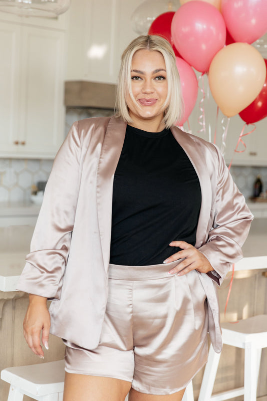 Champagne and Roses Satin Blazer - Dahlia Boutique
