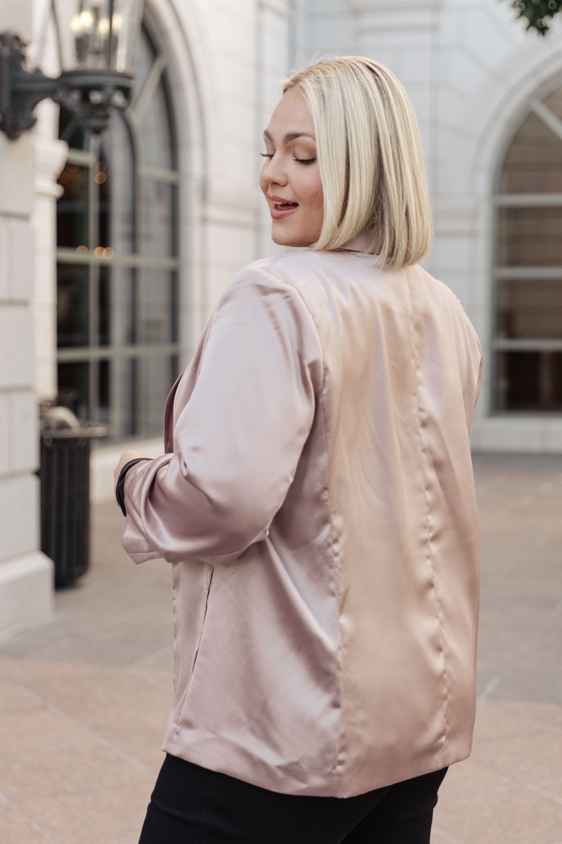 Champagne and Roses Satin Blazer - Dahlia Boutique