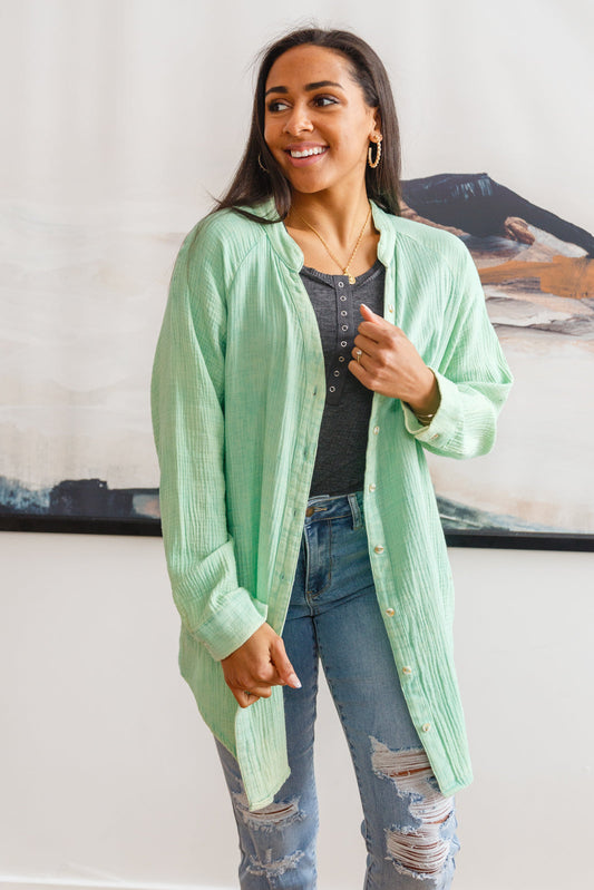 Corey Button Up Top In Vintage Green - Dahlia Boutique