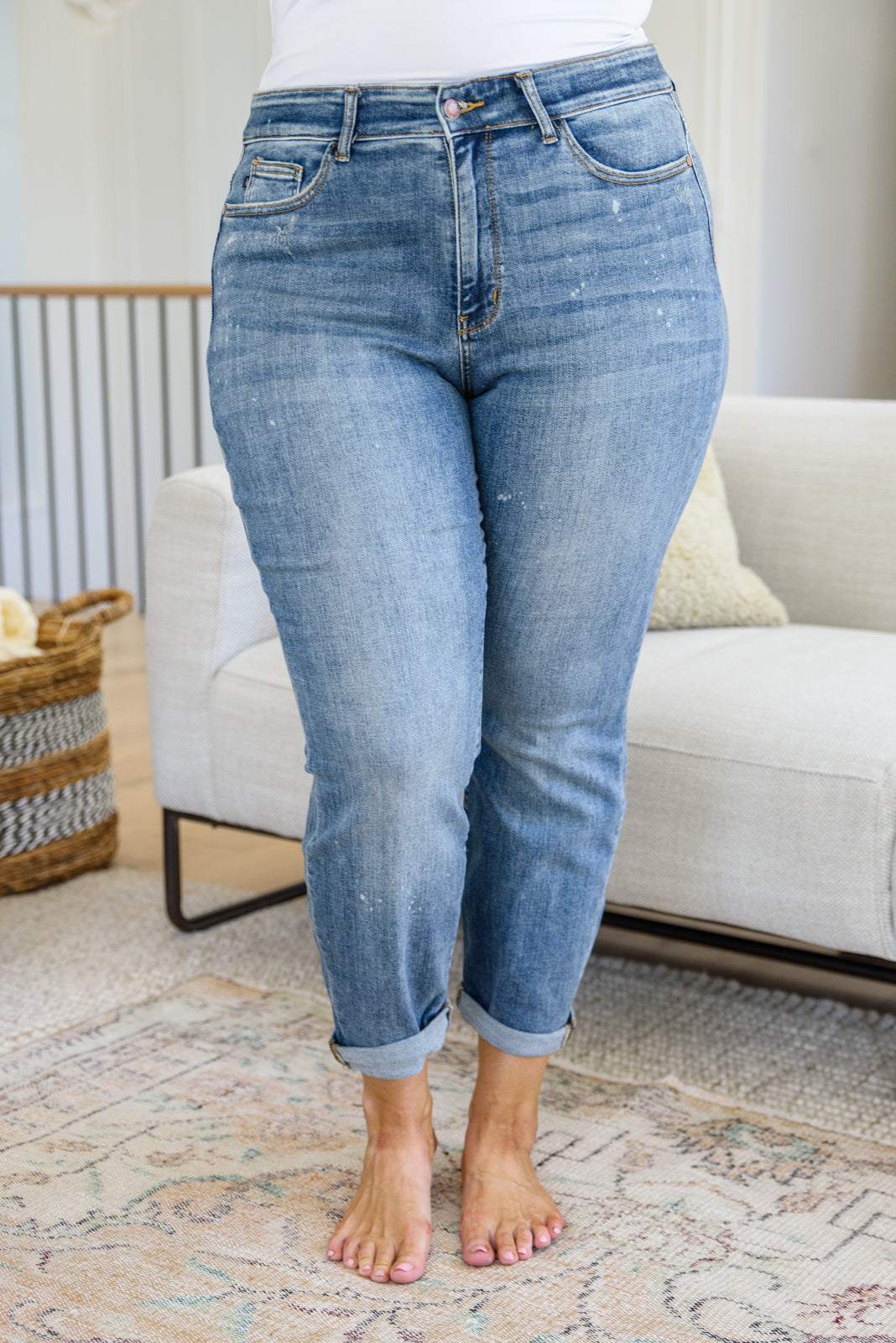 Corey Hi Rise Bleach Splash Boyfriend Jeans - Dahlia Boutique