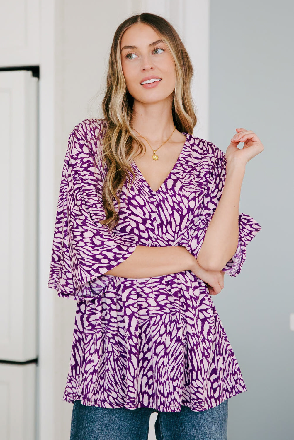 Dearest Dreamer Peplum Top in Painted Purple - Dahlia Boutique