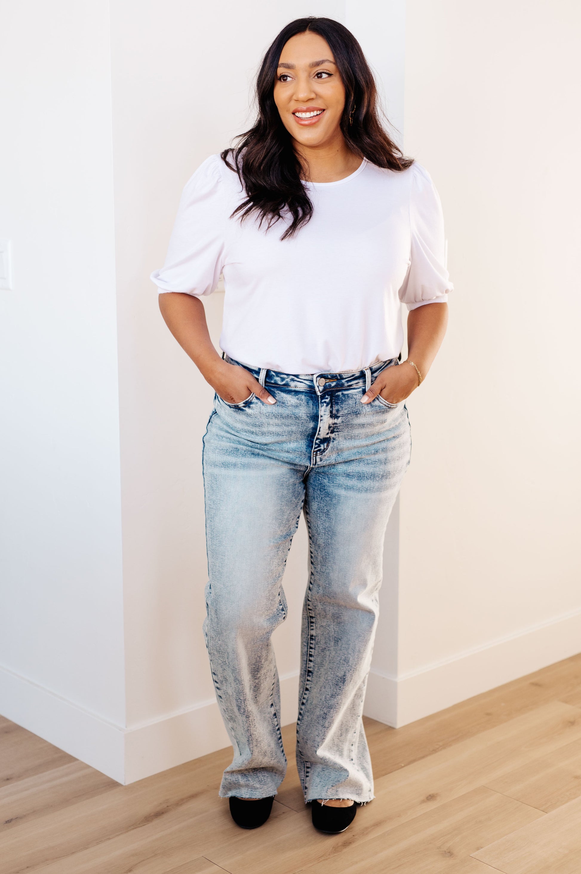 Dory High Waist Mineral Wash Raw Hem Wide Leg Jeans - Dahlia Boutique