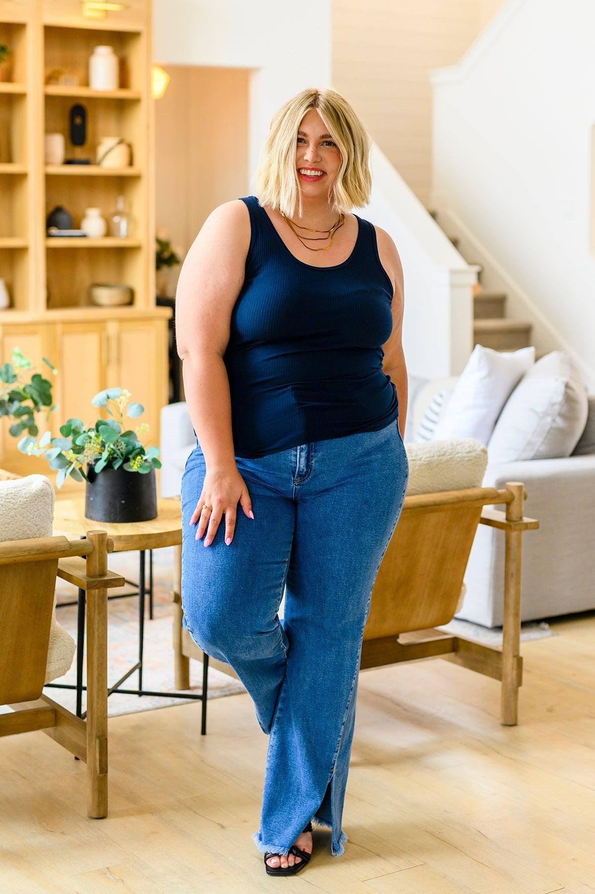 Caitlin High Rise Split Hem Straight Jeans - Dahlia Boutique