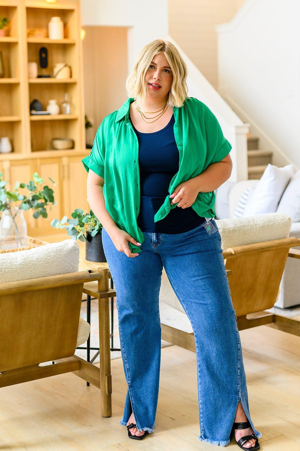 Caitlin High Rise Split Hem Straight Jeans - Dahlia Boutique