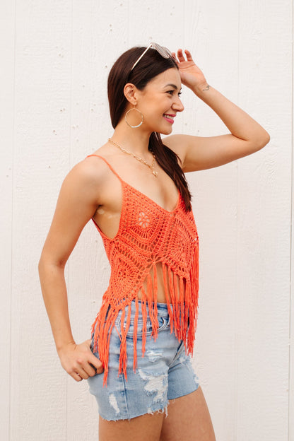 Camiseta sin mangas con flecos de festival en naranja