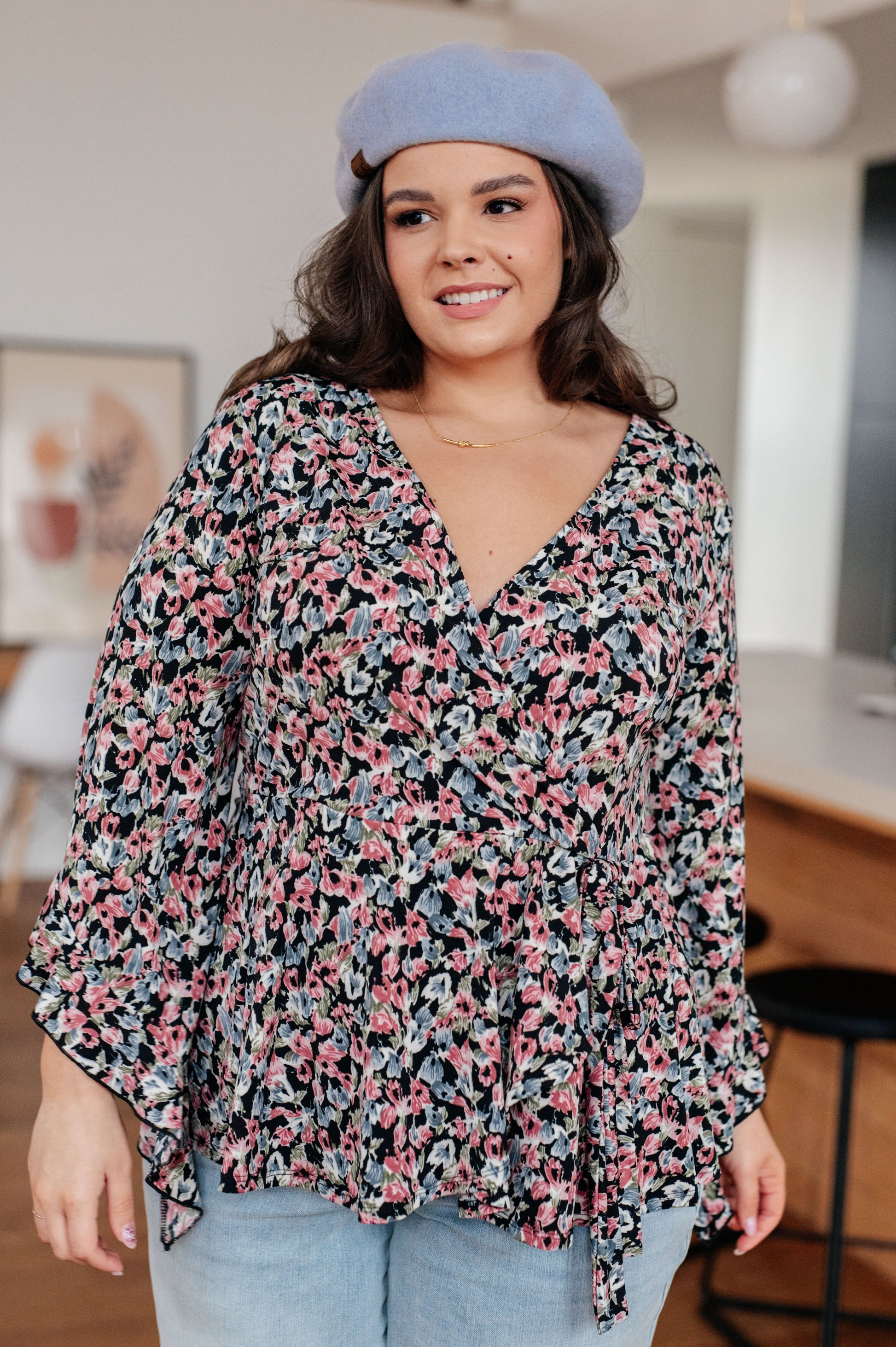 Have It All Angel Sleeve Top in Black Floral - Dahlia Boutique