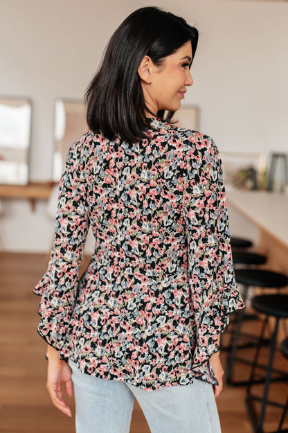 Have It All Angel Sleeve Top in Black Floral - Dahlia Boutique