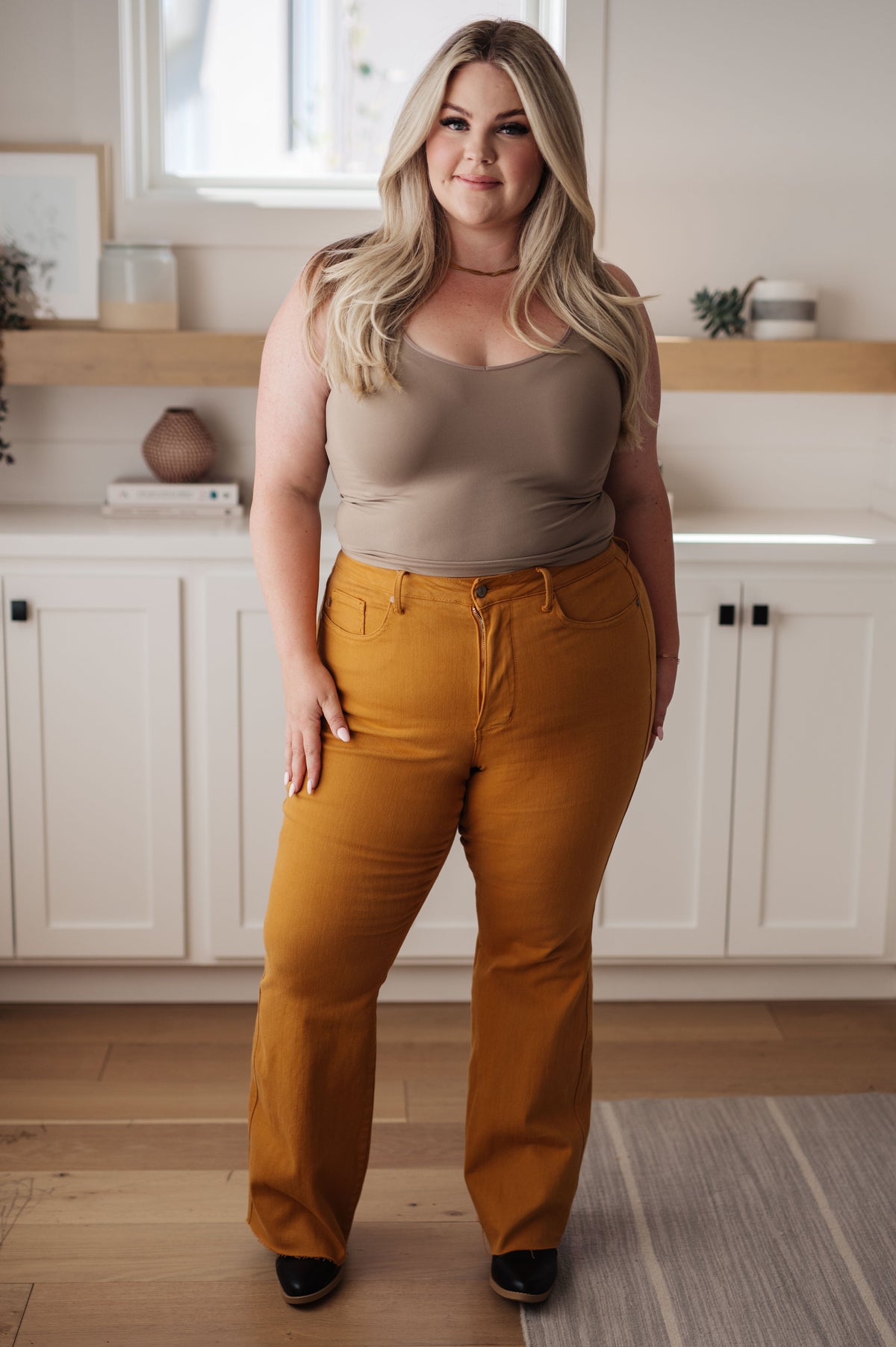 Melinda High Rise Control Top Flare Jeans in Marigold - Dahlia Boutique
