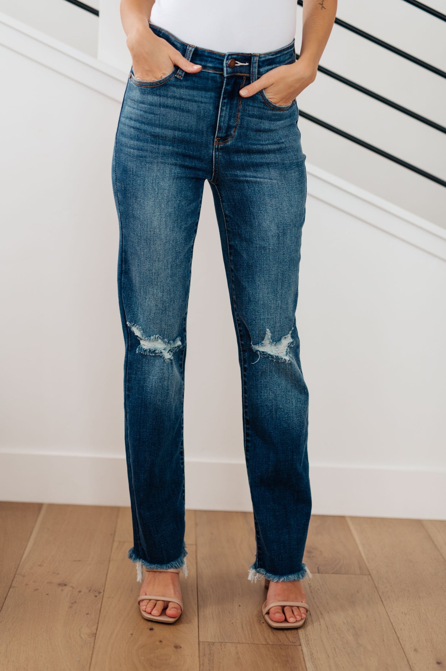 Morgan High Rise Distressed Straight Jeans - Dahlia Boutique