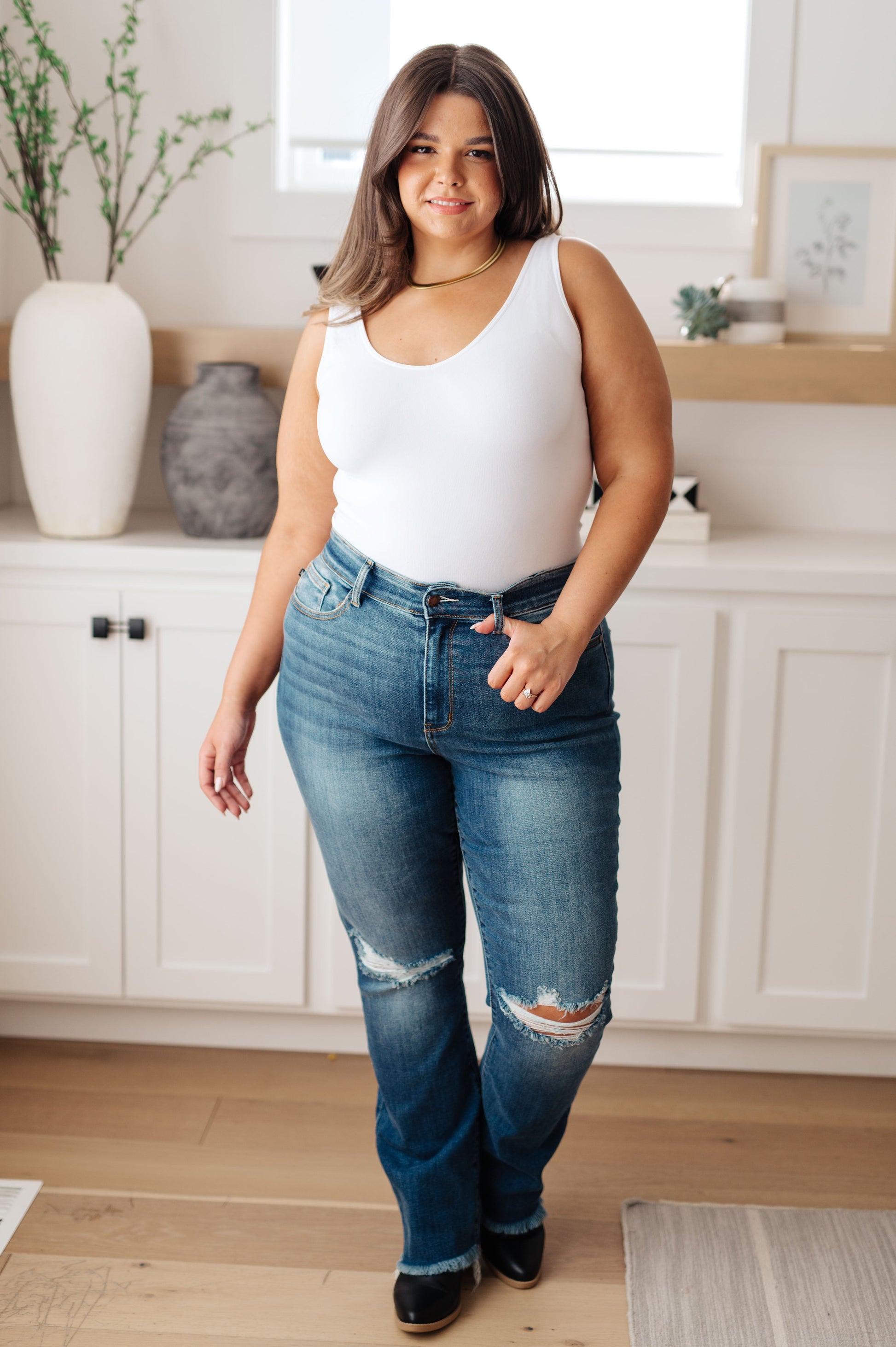 Morgan High Rise Distressed Straight Jeans - Dahlia Boutique