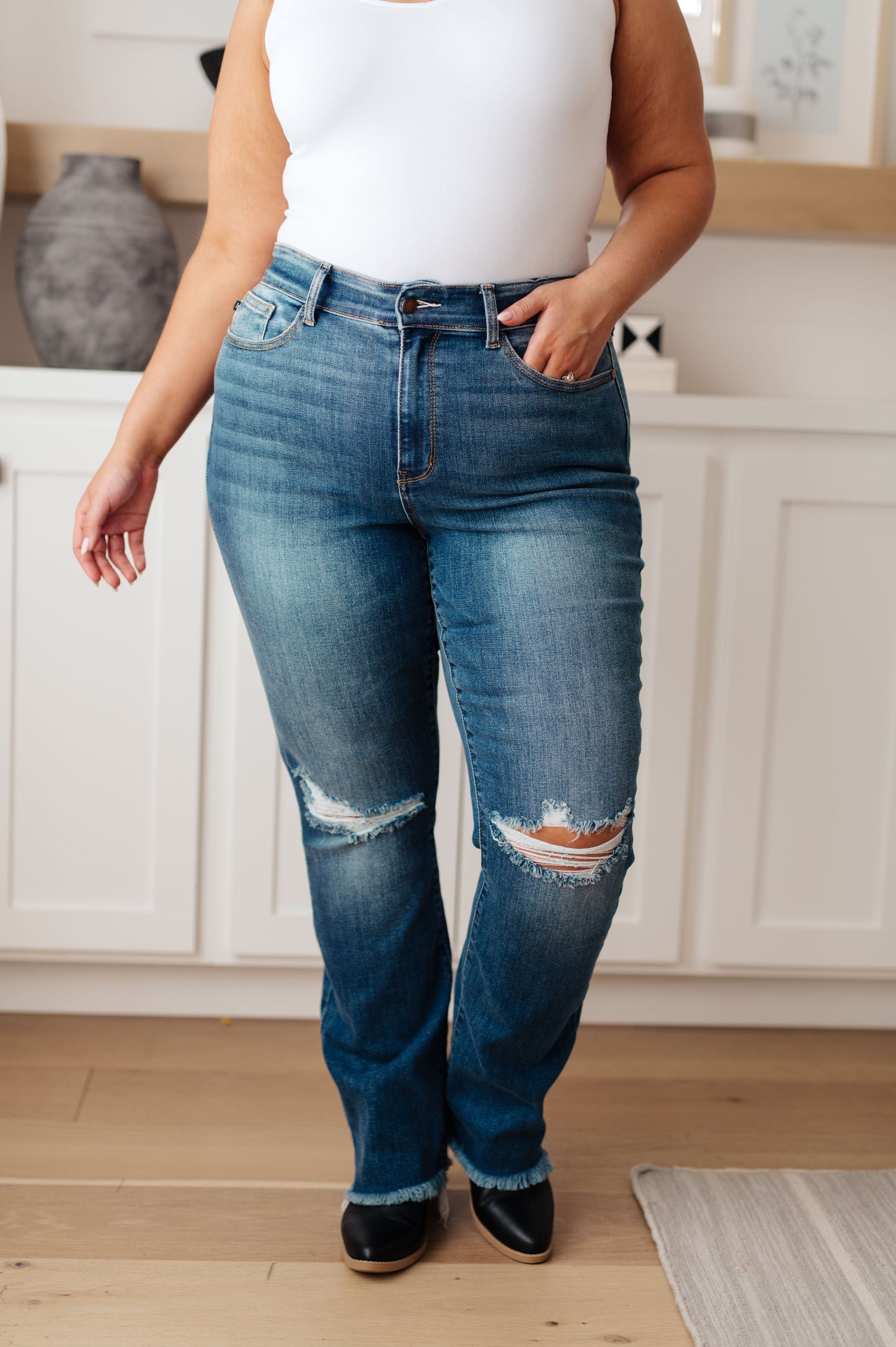 Morgan High Rise Distressed Straight Jeans - Dahlia Boutique