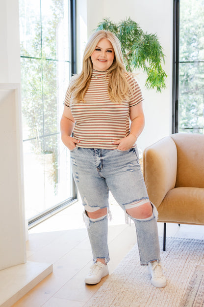 Nostalgic Note Striped Mock Neck Top - Dahlia Boutique